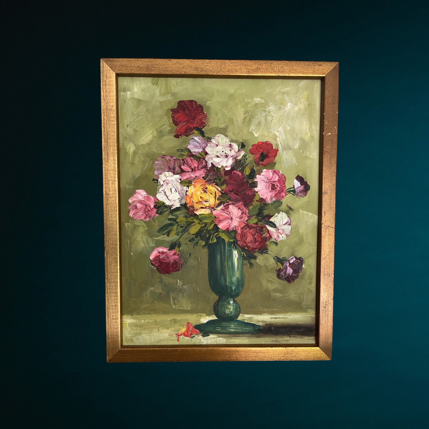 Framed Flower Bouquet Oil Painting on Canvas - Signed by Artist