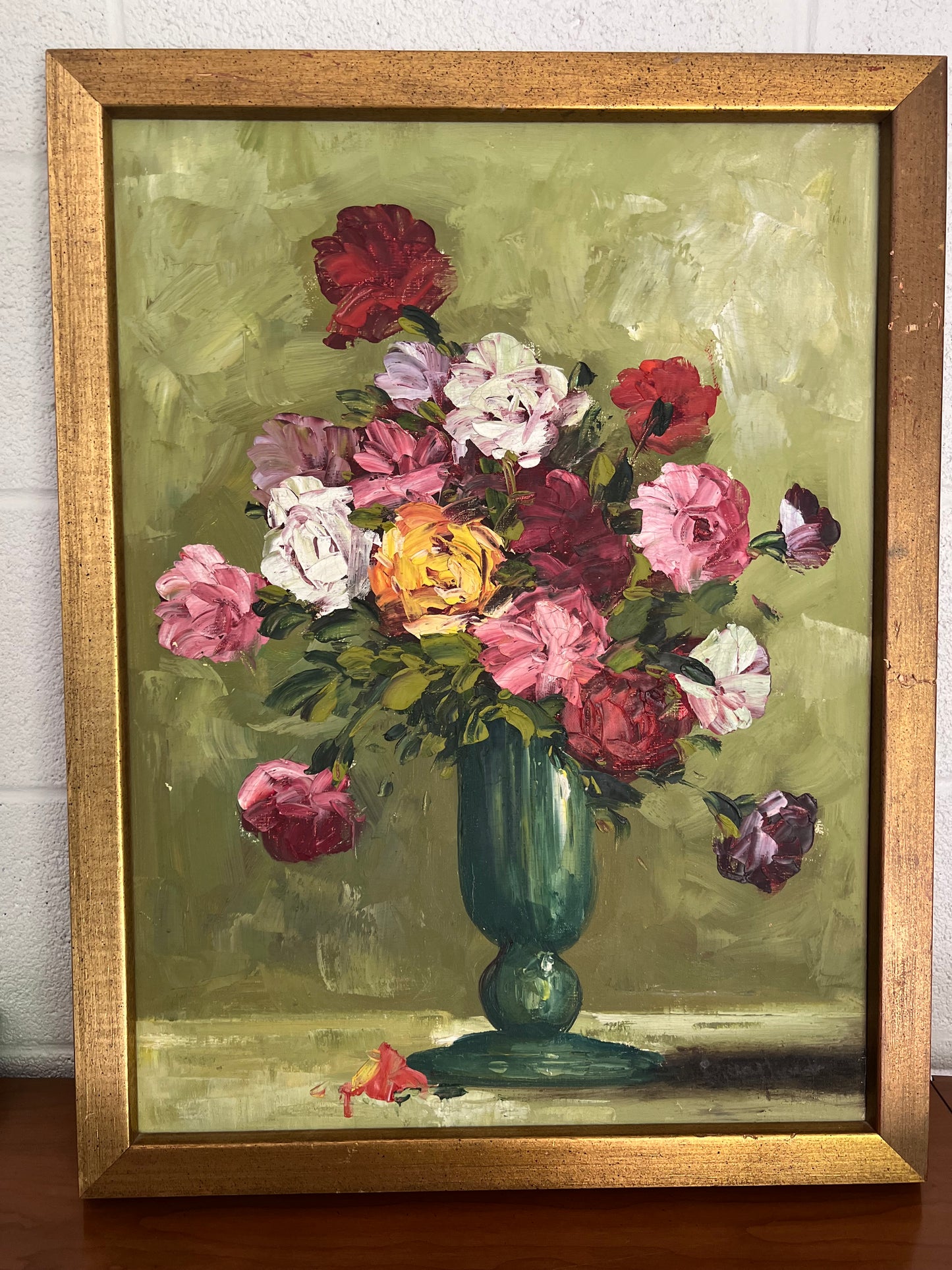Framed Flower Bouquet Oil Painting on Canvas - Signed by Artist