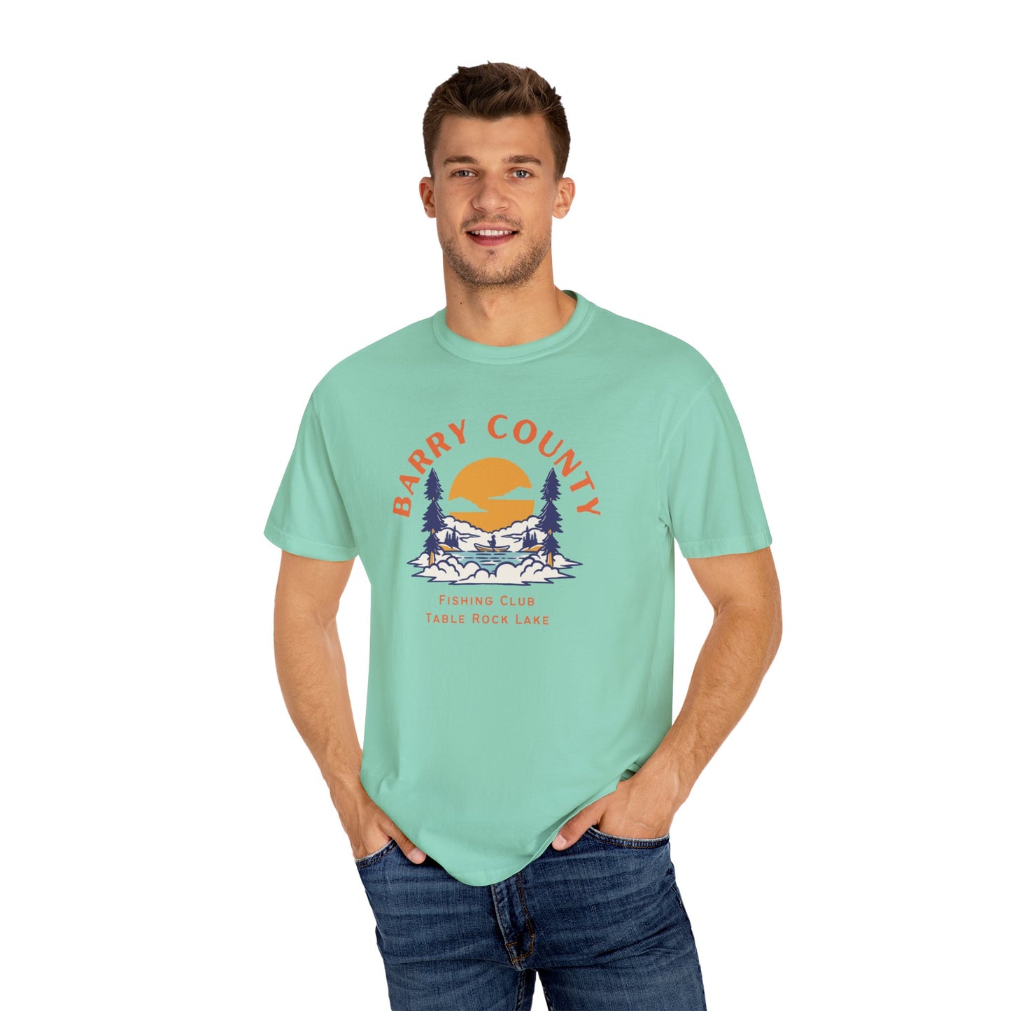 Barry County Fishing Club | Missouri | Outdoors | Vintage Style | Unisex Garment-Dyed Tee