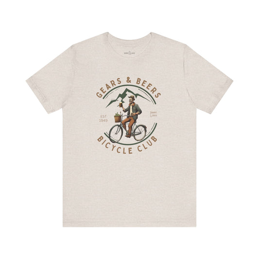 Adult Unisex | Bicycle Club | Gears & Beers | Vintage Style | Jersey Short Sleeve Tee