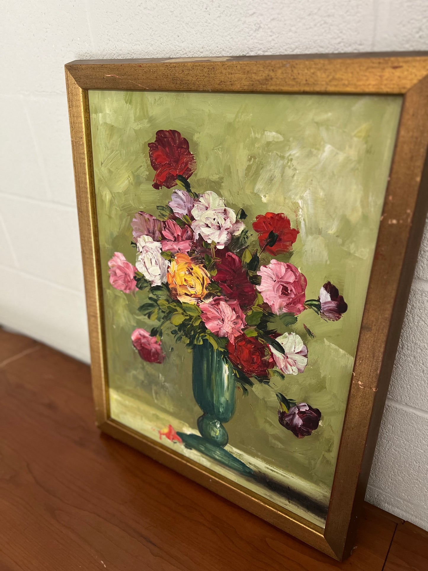 Framed Flower Bouquet Oil Painting on Canvas - Signed by Artist