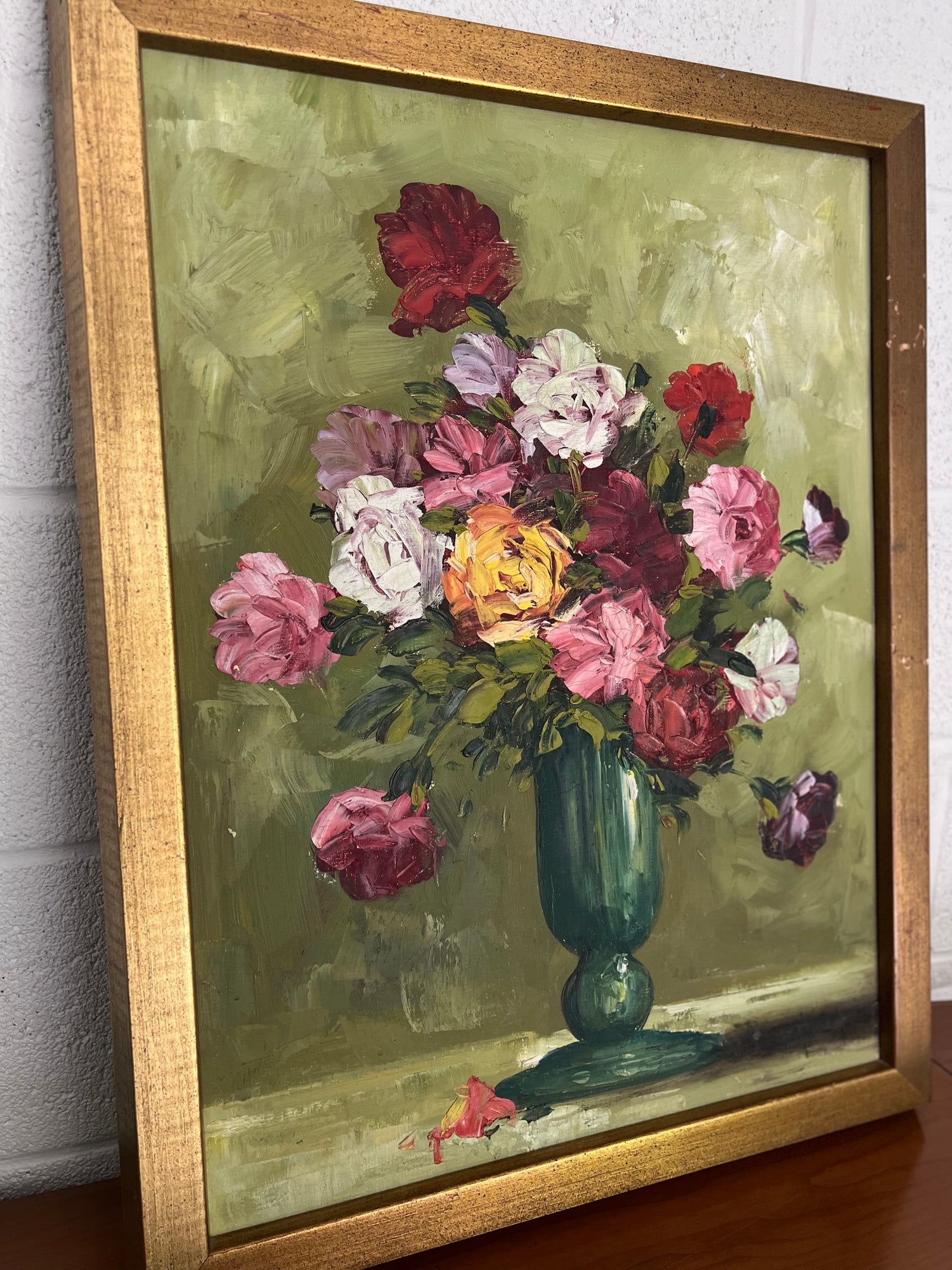 Framed Flower Bouquet Oil Painting on Canvas - Signed by Artist